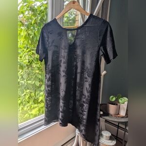 197.Antthony Black Asymmetrical Short Sleeve Blouse Set‎